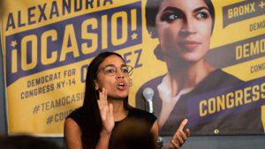 Democratic congressional candidate Alexandra Ocasio-Cortez holds a campaign rally