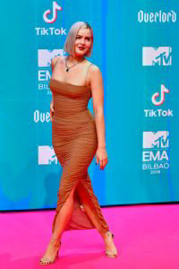 English singer Anne-Marie poses on the red carpet ahead of the MTV Eu
