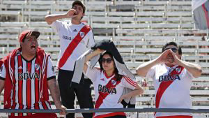 Supporters of River Plate are pictured at the Monumental stadium in B