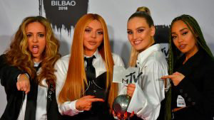British group Little Mix pose backstage with the Best UK act award du