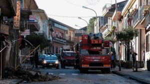 Carabinieri gendarmes and firefighters intervene on a streetin Zaffer