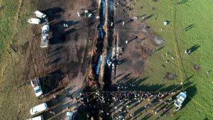 Aerial view of the scene where a massive blaze trigerred by a leaky p