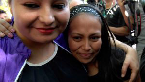 Alba Lorena Rodriguez (R) is pictured shortly after being released fr
