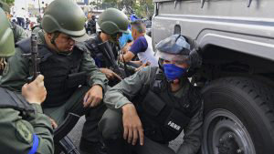 Soldiers supporting Venezuelan opposition leader and self-proclaimed