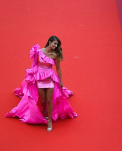 German model Lorena Rae poses as she arrives for the screening of the