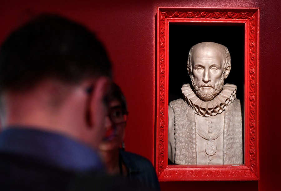 The bust of French philosopher Michel de Montaigne is displayed at the bibliotheque in Bordeaux on September 16, 2016, as part of an exhibition and events through the city dedicated to the French philosopher who was mayor of Bordeaux. (Photo by GEORGES GOBET / AFP) / RESTRICTED TO EDITORIAL USE - MANDATORY MENTION OF THE ARTIST UPON PUBLICATION - TO ILLUSTRATE THE EVENT AS SPECIFIED IN THE CAPTION