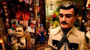 A statue of Mexican drug lord Joaquin 