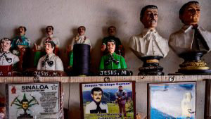 A key holder bearing a picture of Mexican drug lord Joaquin 
