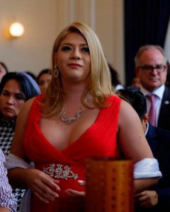 Salvadoran transgender Bianka Rodriguez (C) is seen during the United