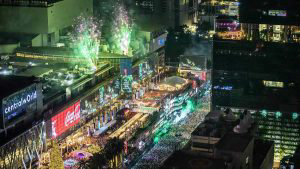Fireworks erupt over downtown Bangkok during New Year's celebrations