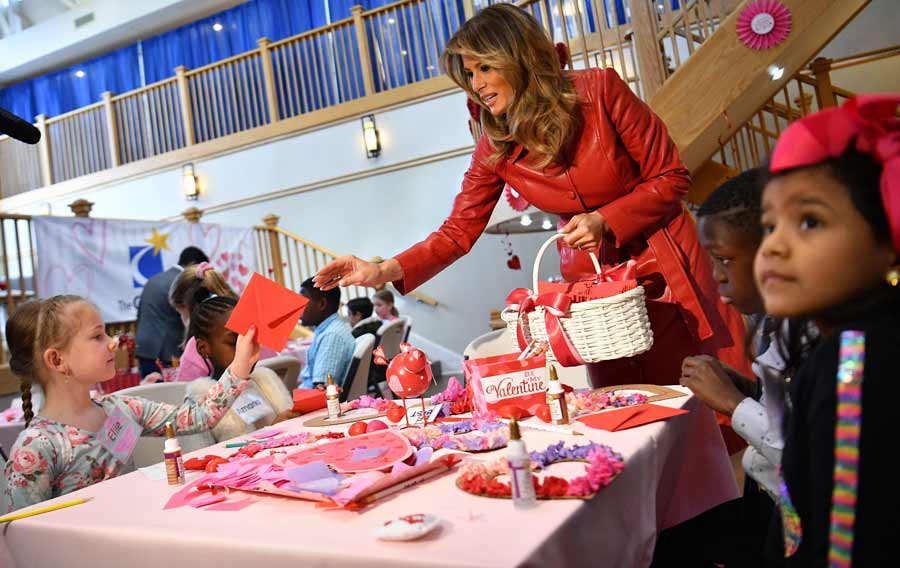 US First Lady Melania Trump exchanges valentines for Valentine's Day