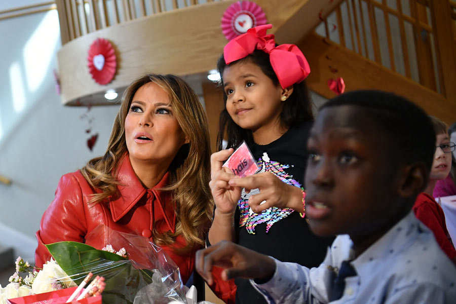 US First Lady Melania Trump makes a Valentine's Day visit to kids at