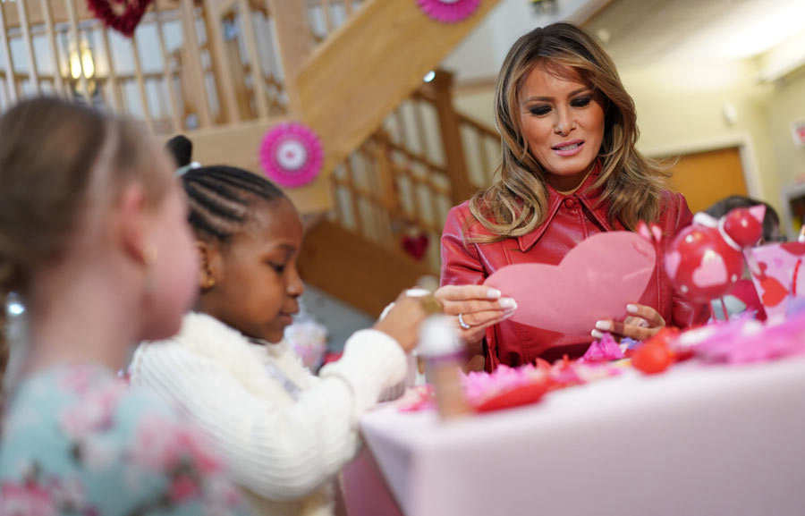 US First Lady Melania Trump makes a Valentine's Day visit to kids at