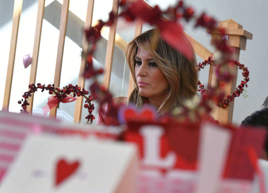 US First Lady Melania Trump makes a Valentine's Day visit to kids at