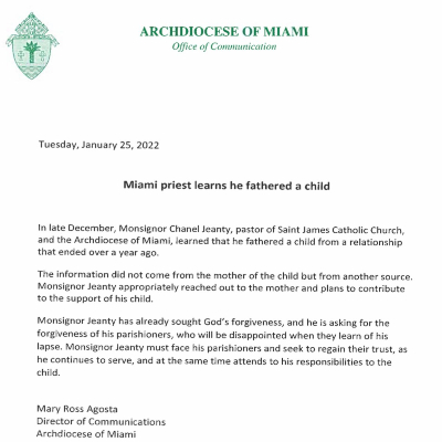Sacerdote de Miami confiesa tener un hijo y pide perdón a sus feligreses -  Noticias de El Salvador