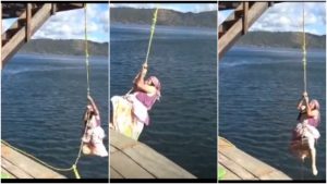 VIDEO. “No puede nadar”: La Tenchis sufre aparatosa caída de un muelle en el lago de Coatepeque