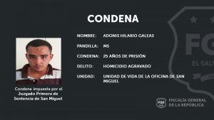 Pandillero condenado a 25 años de cárcel por asesinato en San Miguel