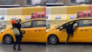 Video: Mujer rompe la ventana de un taxi para robar un iPhone a plena luz del día