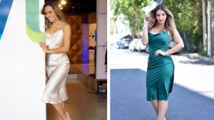 FOTOS. Duelo fashion entre Irene Castillo y Luciana Sandoval. ¿Quién lleva mejor el satín?