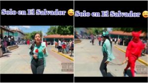 Se viraliza en TikTok video de reportera salvadoreña siendo azotada por los Talcigüines
