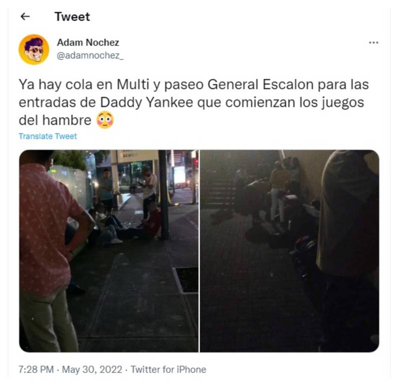 Los admiradores de Daddy Yankee hicieron fila desde la noche del martes 30 de mayo para comprar sus entradas al concierto. Imagen de carácter ilustrativo y no comercial / https://twitter.com/adamnochez_/status/1531447545322426371