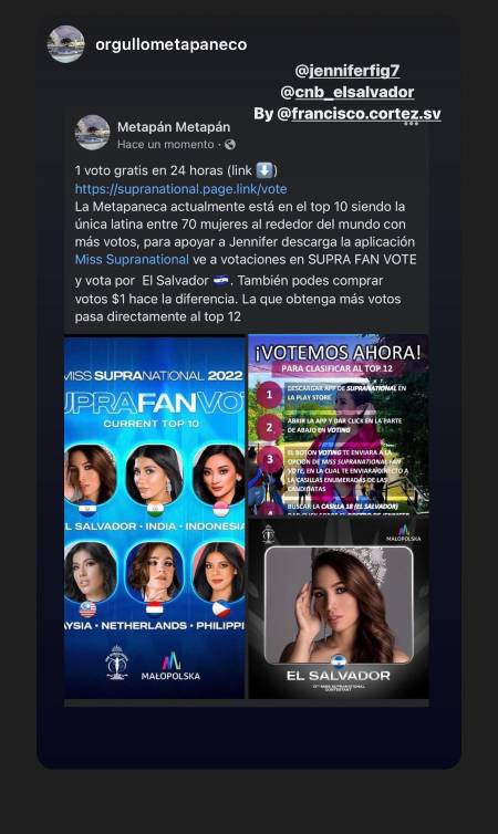 Vota por nuestra representante y ayúdale a ubicarse entre las finalistas. Imagen de carácter ilustrativo y no comercial / 
https://www.instagram.com/stories/jenniferfig7/2878704147843420787/