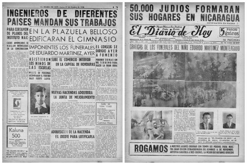 Notas publicadas en El Diario de Hoy para los funerales del joven Julio Eduardo, en octubre de 1938. Foto / Archivo EDH