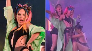 “Destrozan” en redes a Belinda por besar a dos mujeres en pleno escenario
