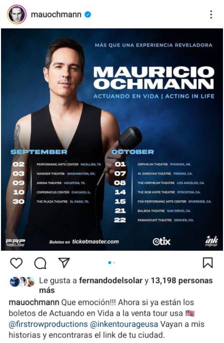 El actor promociona las fechas de su gira ya programadas en sus redes sociales. FOTOCAPTURA: imagen de carácter ilustrativo y no comercial / https://www.instagram.com/p/CdyiTHHJDIw/