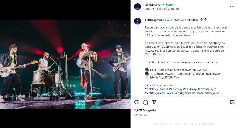 Coldplay visitará Centroamérica