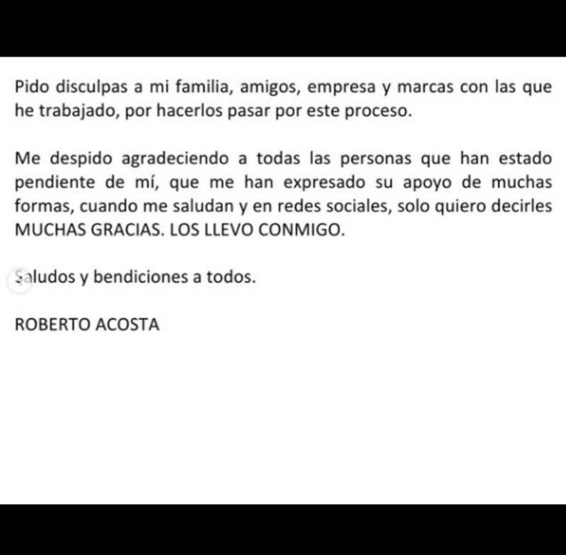 Parte final del mensaje de Roberto Acosta. Imagen de carácter ilustrativo y no comercial / https://www.instagram.com/p/Cign5ghDfxc/
