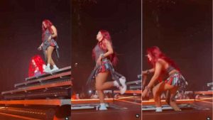 Karol G sufre otro accidente en un concierto en Miami, está vez “se hunde” en pleno escenario