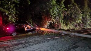 El vehículo quedó en la base del poste del tendido eléctrico
