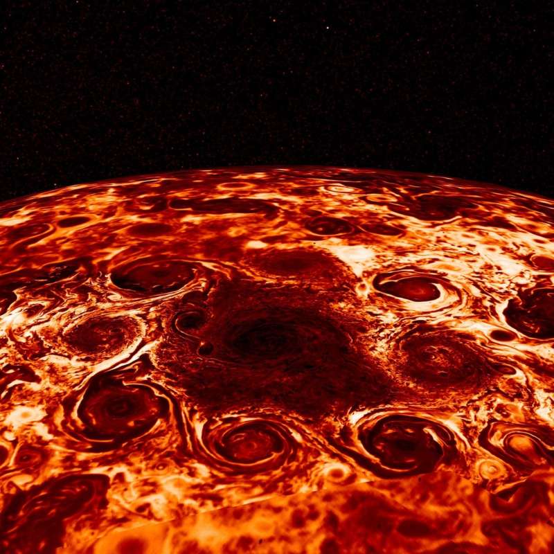 Imagen infrarroja de Júpiter. Foto: imagen de carácter ilustrativo y no comercial / NASA/JPL-Caltech/SwRI/ASI/INAF/JIRAM/ https://www.instagram.com/p/CDpAwN0FCwy/