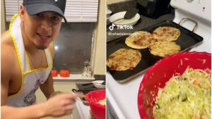 "Un salvadoreño es lo que usted necesita", tiktoker echando pupusas en delantal enciende a fans