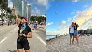 Irene Castillo triunfa en maratón y lo celebra con Pepe Barahona en las playas de Miami
