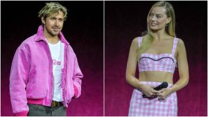 Los actores Ryan Gosling y Margot Robbie en la convención CinemaCon