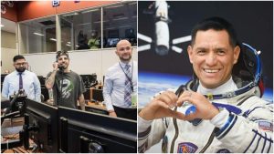 Rauw Alejandro habla con Frank Rubio durante su visita a la NASA