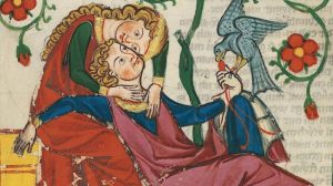 Imágen del Códice Manesse que muestra a dos amantes