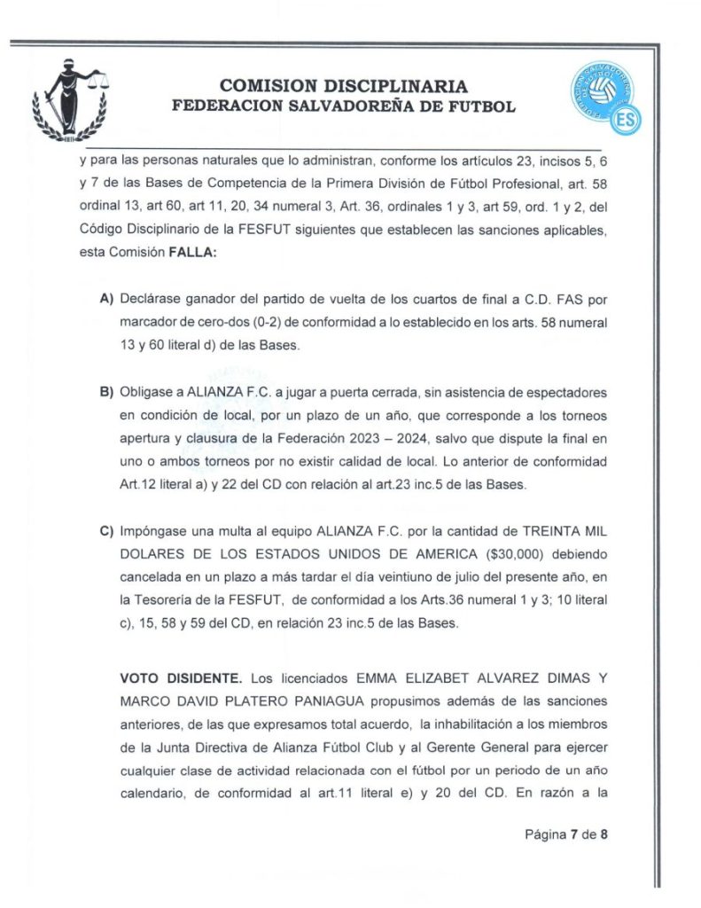 resolucion comision disciplinaria fesfut el salvador futbol fas alianza sancion castigo 07