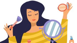Ilustración de mujer maquillandose