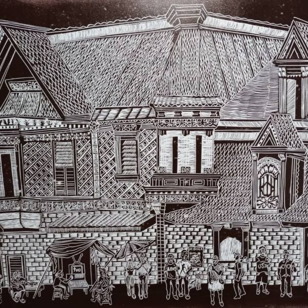 Casa Munguía, grabado del artista Roberto Melara