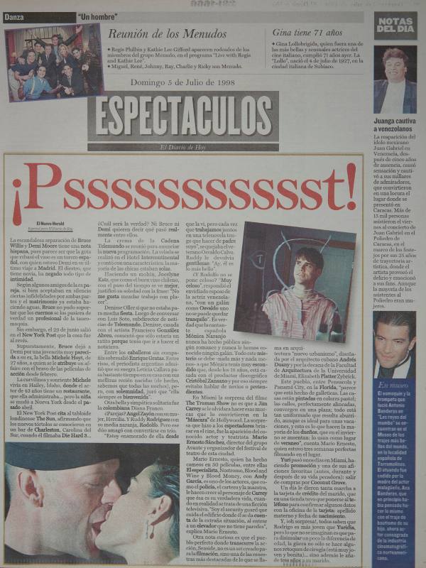 Sección Espectáculos de EDH 5 de julio 1998, hablando sobre separación de Bruce Willis y Demi Moore