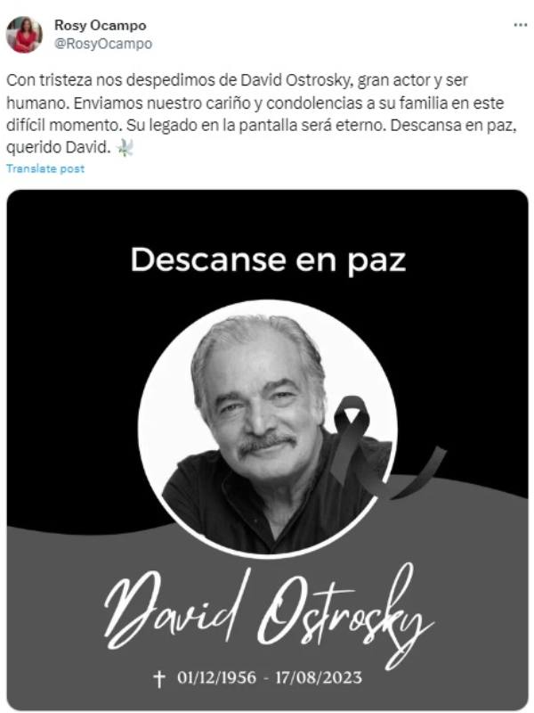 Mensajes de condolencia tras muerte del actor David Ostrosky