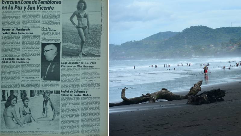 Candidatas de Miss Universo en San Blas en 1975, y una imagen del lugar actualmente