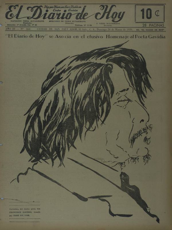 Caricatura de Francisco Gavidia en portada de EDH de 1939