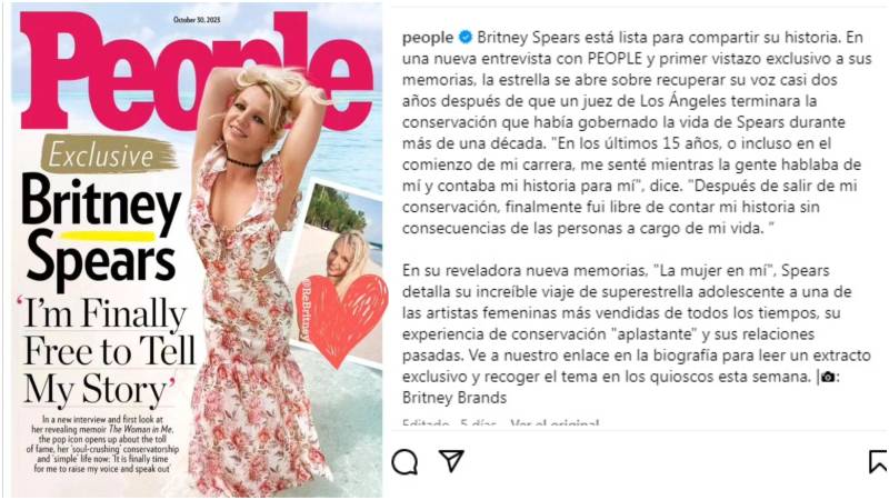Britney Spears concede entrevista a People sobre el lanzamiento de su libro de memorias