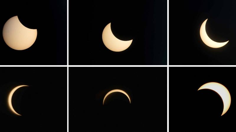 Fases de un eclipse de sol visto desde Pakistán en 2020