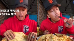 Pupusa gigante sorprende a tiktoker en San Francisco (EE. UU.) y salvadoreños no perdonaron que usó tenedor
