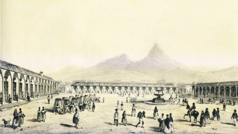 Litografia de San Salvador de 1840 realizada por Cisneros Guerrero